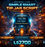 Second Life Simple Smart Tip Jar Script (Full Permissions | Live Balance | Last Tipper Display)