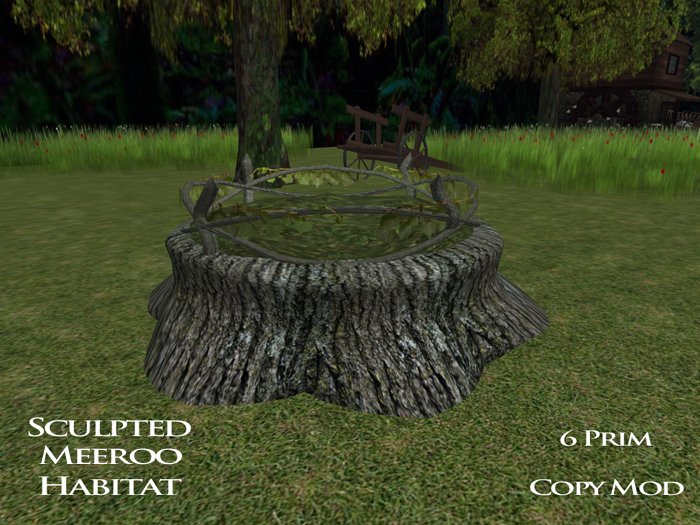 Meeroo home display Breedable Pet Habitat Sculpted 6 prim tree stump with branch and vine rails
