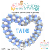 heart arch balloon twins blue white