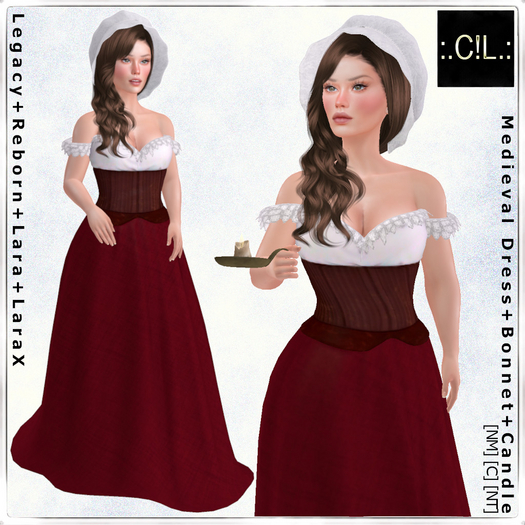 :.C!L.: Ailbhe Red Medieval Dress Bonnet and Candle Set