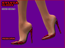 SYLVIA SLIDES HIGH HEELS, LEOPARD, RED, REBORN