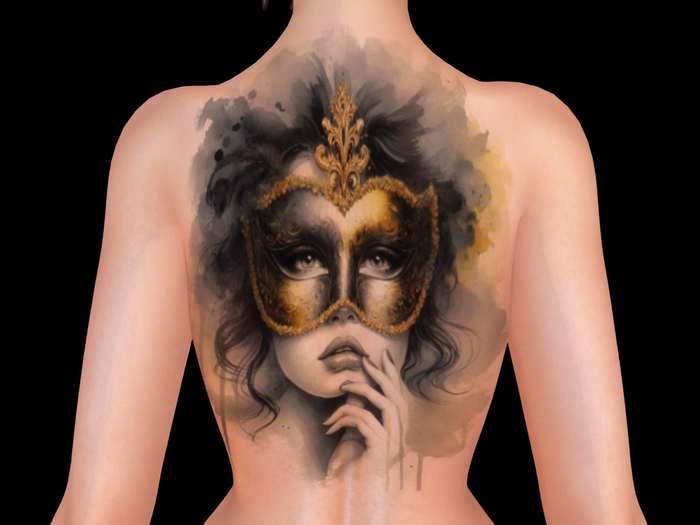 Ravenstone - 2K Venetian Mask BACK Tattoo BOM Watercolours T55