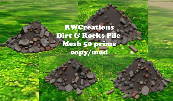 Dirt & Rocks Pile Mesh 50 prims copy/mod (boxed)