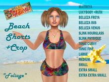 HAWAIIAN FOLIAGE CROP TOP & BOOTIE SHORTS FITMESH in Mesh Body Models & Standard SL Sizes