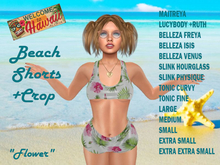 HAWAIIAN FLOWER CROP TOP & BOOTIE SHORTS FITMESH in Mesh Body Models & Standard SL Sizes