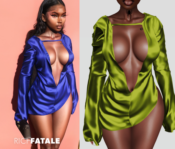 $RICH FATALE - BETTY SILK SHIRT DRESS - SLIME