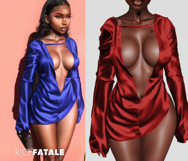 $RICH FATALE - BETTY SILK SHIRT DRESS - ROUGE