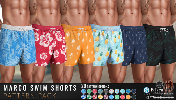 {COLD-ASH} MARCO Swim Shorts - Patterns Pack