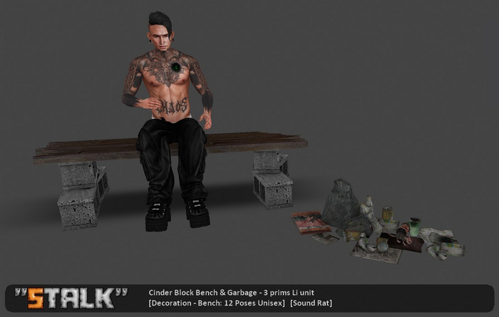 Cinder Block Bench & Garbage [Decoration]