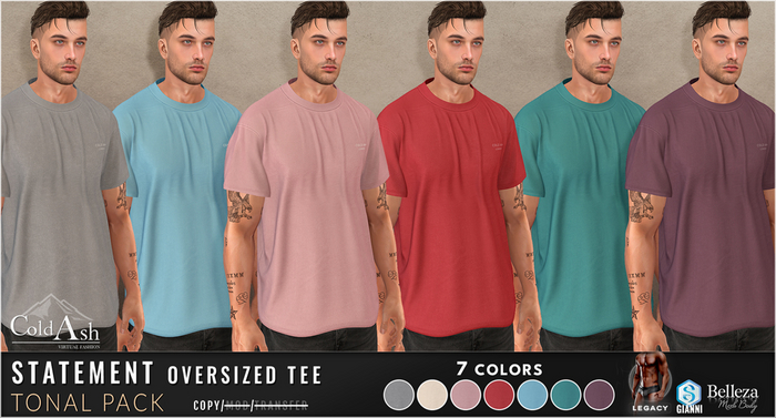 {COLD-ASH} STATEMENT Oversized Tee (TONAL Pack)