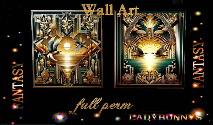 Wall Art-Art Deco Birds Set-full perm Nouveau Art 
