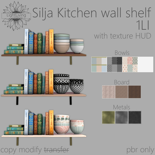 Second Life Marketplace - ~LLc~ Silja Kitchen wall shelf 1LI w. texture HUD