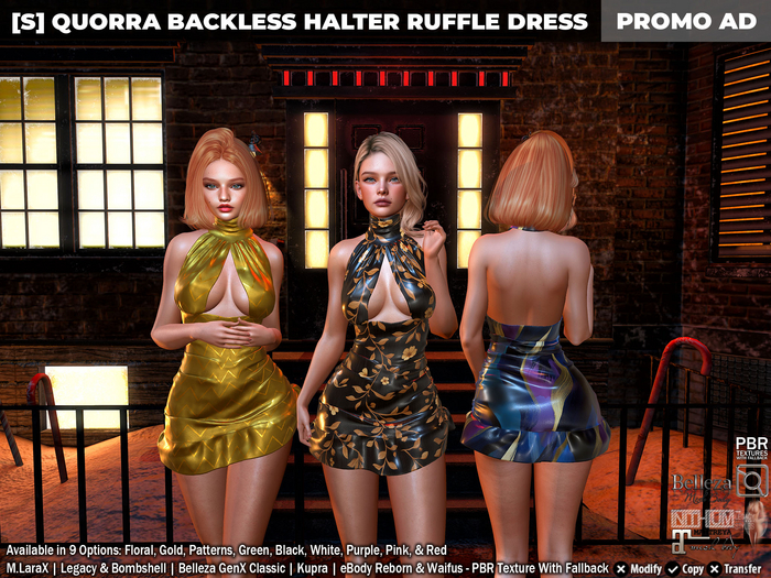 [S] Quorra Backless Halter Ruffle Dress Demo