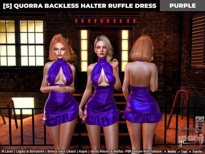 [S] Quorra Backless Halter Ruffle Dress Purple