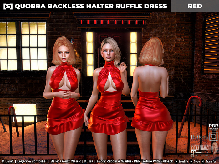 [S] Quorra Backless Halter Ruffle Dress Red