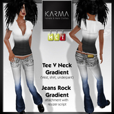 Karma - Jeans Rock Low Rise Gradient, Tee V Neck Gradient Black and White