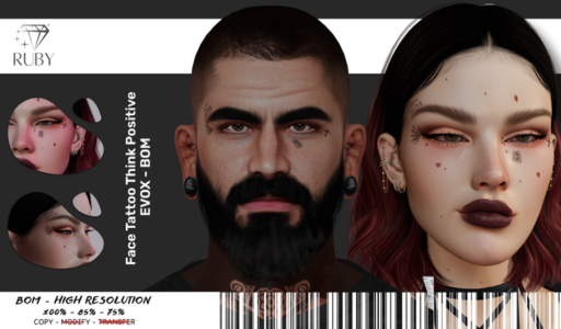 ::RUBY:: - Face Tattoo ThinkPositive - Male