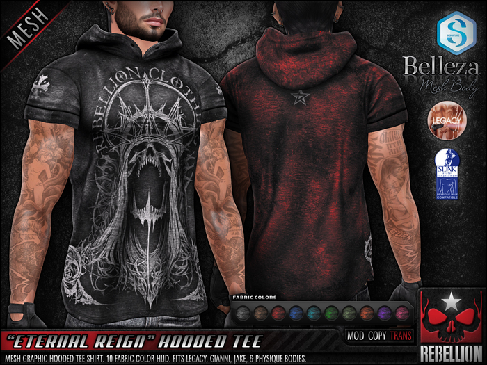 = REBELLION = "ETERNAL REIGN" HOODED TEE - DEMO