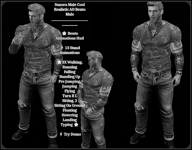 Second Life Marketplace - Sunora Male Cool Realistic AO Bento Male Demo