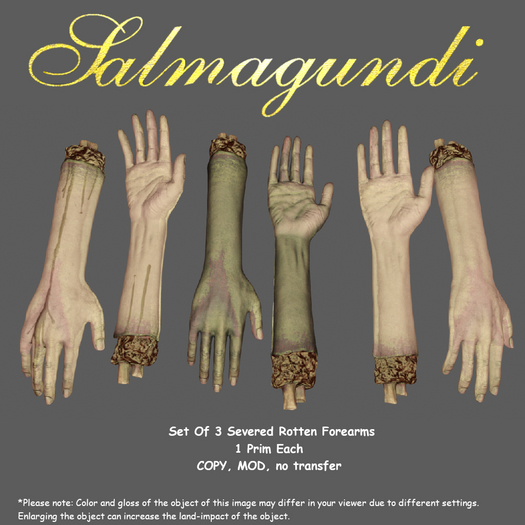 Set Of 3 Severed Rotten Forearms