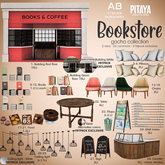 Atelier Burgundy + Pitaya . Bookstore.  Book pile Coffe
