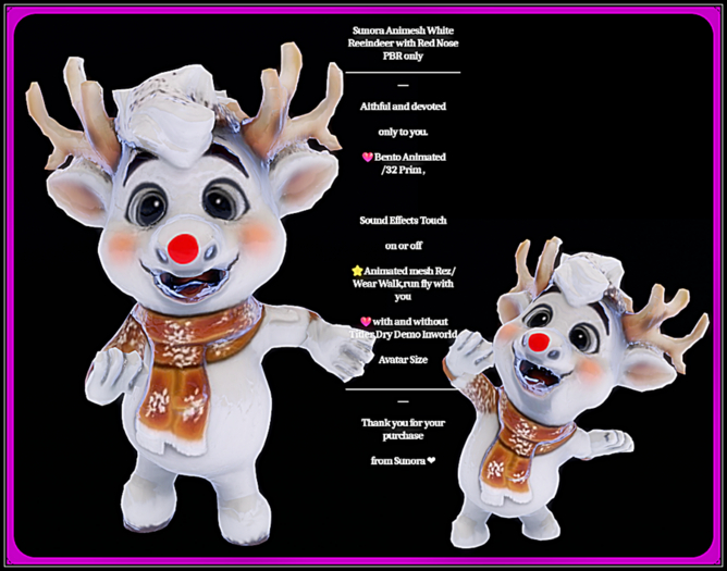 Sunora Animesh White Reeindeer with Red Nose PBR only