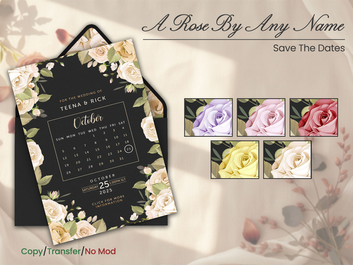 (* BlueMoon *) A Rose by Any Name - Save The Date Stationery