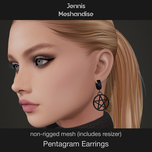 Pentagram Earrings – Non-Rigged Mesh | Gothic Accessory | Resizer