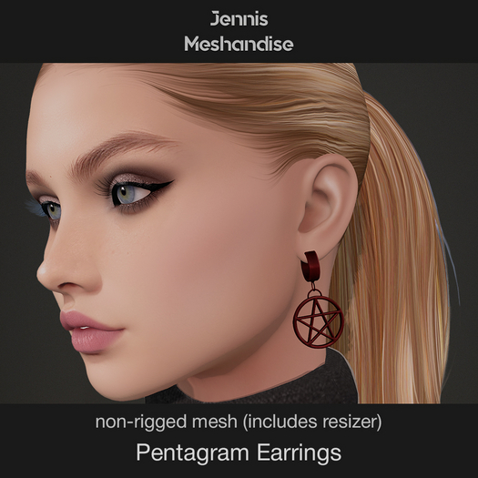 Pentagram Earrings – Non-Rigged Mesh | Gothic Accessory | Resizer