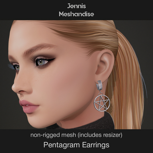 Pentagram Earrings – Non-Rigged Mesh | Gothic Accessory | Resizer