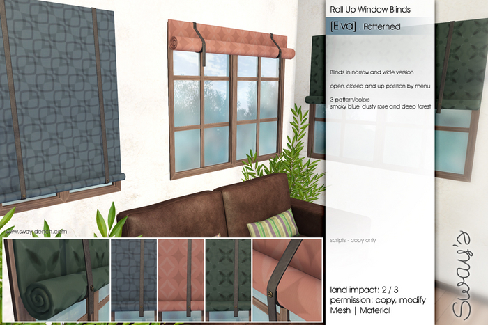 Sway's [Elva] Roll Up Window Blinds . Patterned