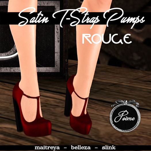 {Poeme} Satin T-Strap Pumps (Rouge)