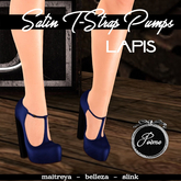 {Poeme} Satin T-Strap Pumps (Lapis)