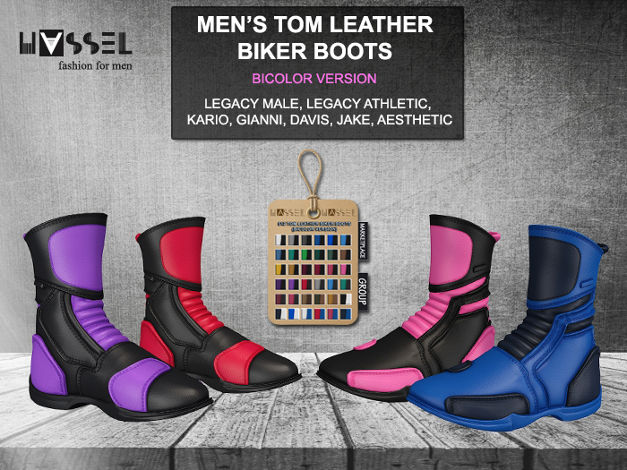 HASSEL PACK BICOLOR MEN'S TOM LEATHER BIKER BOOTS LEGACY MALE & ATHLETIC, KARIO, GIANNI, DAVIS, JAKE, AESTHETIC 512