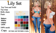 Lily Set - Top, Cutout Pants, & Chain - Fatpack (100 Textures) - Reborn, Waifus, Legacy, LaraX