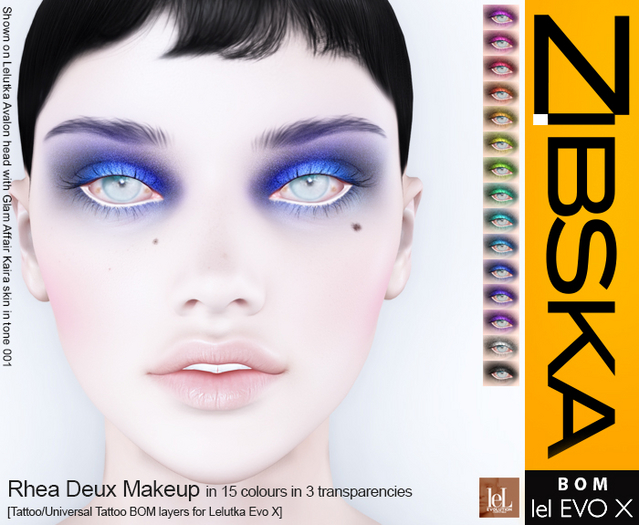 Zibska Evo X ~ Rhea Deux Makeup in 15 colors in 3 transparencies with tattoo & universal tattoo BOM