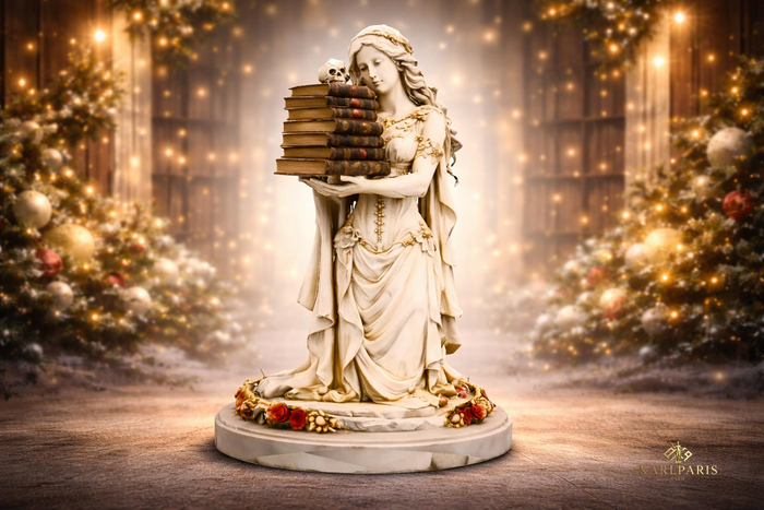 Library Grace Statue – Classical Scholar Goddess Sculpture Decor
