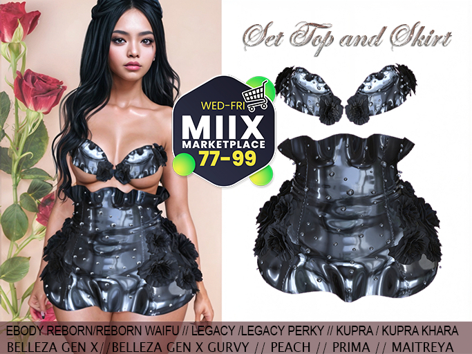PROMOTION!!! InStyle SET  Black latex With Roses,Pearls,Glitter -  PROMO