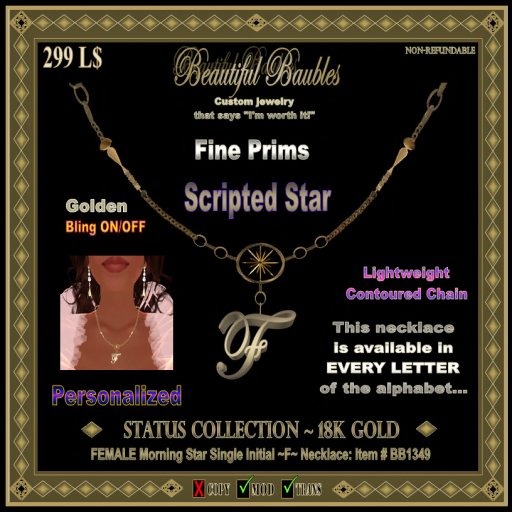 FEMALE Morningstar Single Initial Necklace ~F~ 18K GOLD
