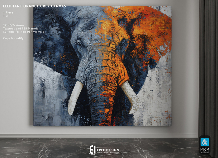 Elephant orange&grey  Canvas 1 pcs 1 LI [Erfe Design] *