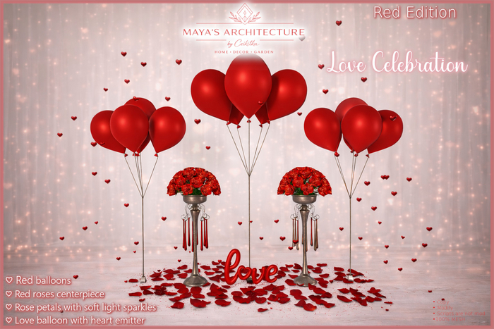 Mayas | Red Roses Centerpiece | Red Balloons | Emitter Hearts | Valentines