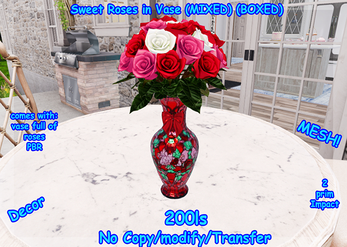 Sweet Roses in Vase (MIXED) (BOXED)