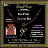 FEMALE Morningstar Single Initial Necklace ~K~ 18K GOLD