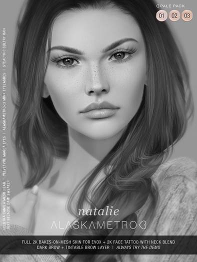 DEMO "Natalie" Lelutka EvoX 2K BOM skin - Pale pack (3 tones)