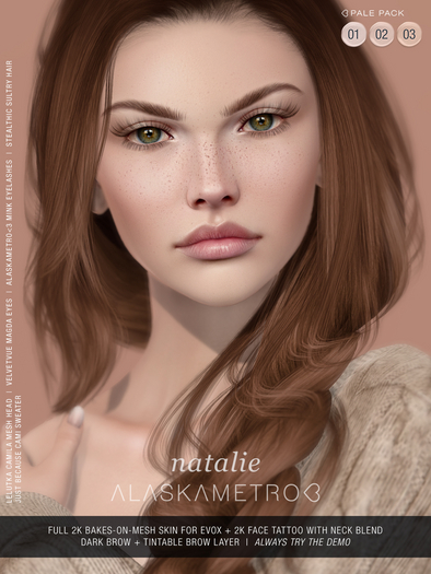 "Natalie" Lelutka EvoX 2K BOM skin - Pale pack (3 tones)