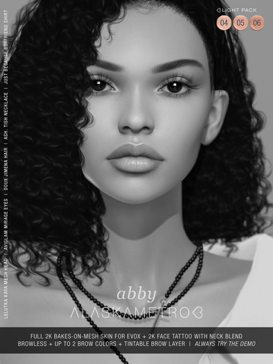 DEMO "Abby" Lelutka EvoX 2K BOM skin - Light pack (3 tones)