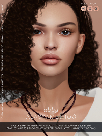 UPDATED! "Abby" Lelutka EvoX 2K BOM skin - Light pack (3 tones)