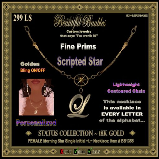 FEMALE Morningstar Single Initial Necklace ~L~ 18K GOLD