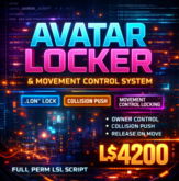 Avatar Locker & Movement Control System – Owner-Controlled Lock, Collision Push & Control Override (Full Perm LSL Script