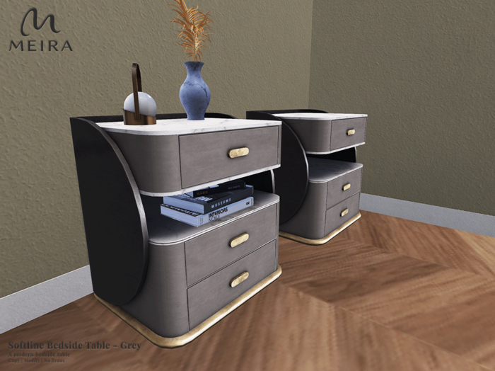 Meira Softline Bedside Table - Grey